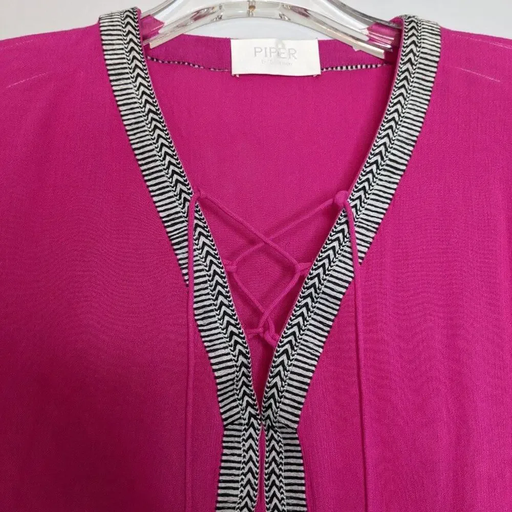 Piper by Townsen Bright Pink Beach Coverup Short Sleeve Lace Up Size S